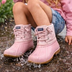 Sperry Kids Pink Glitter Duck Boots Size 8 Waterproof Rain Shoes